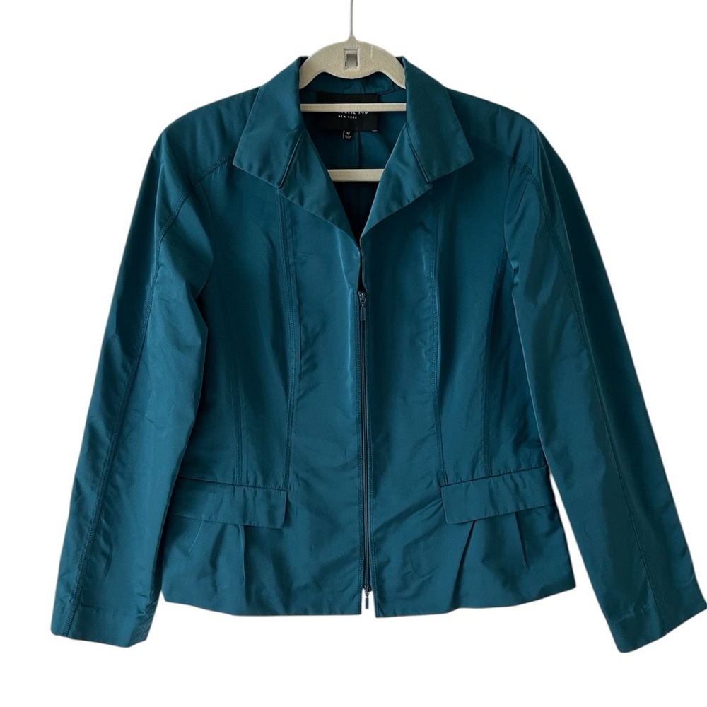 Lafayette 148 NY Nala Teal Zip Front Career Blazer Jacket Travel Size 12 - Picture 6 of 16